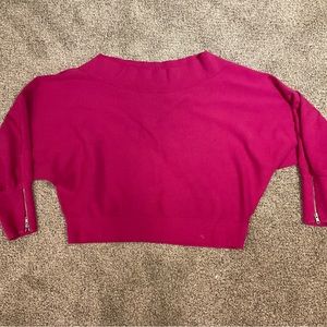 Free People Batwing Sleeve Sweater, zipper cuffs, pink, size Large, EUC